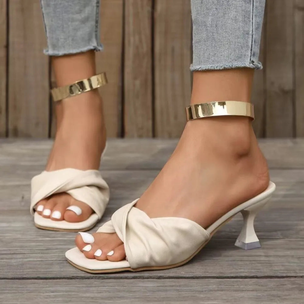 Fashion Summer Women Shoes New Handmade Square Open Toe High Heels Outdoor Fashion Slippers Wedding Party Fashion Party shoes