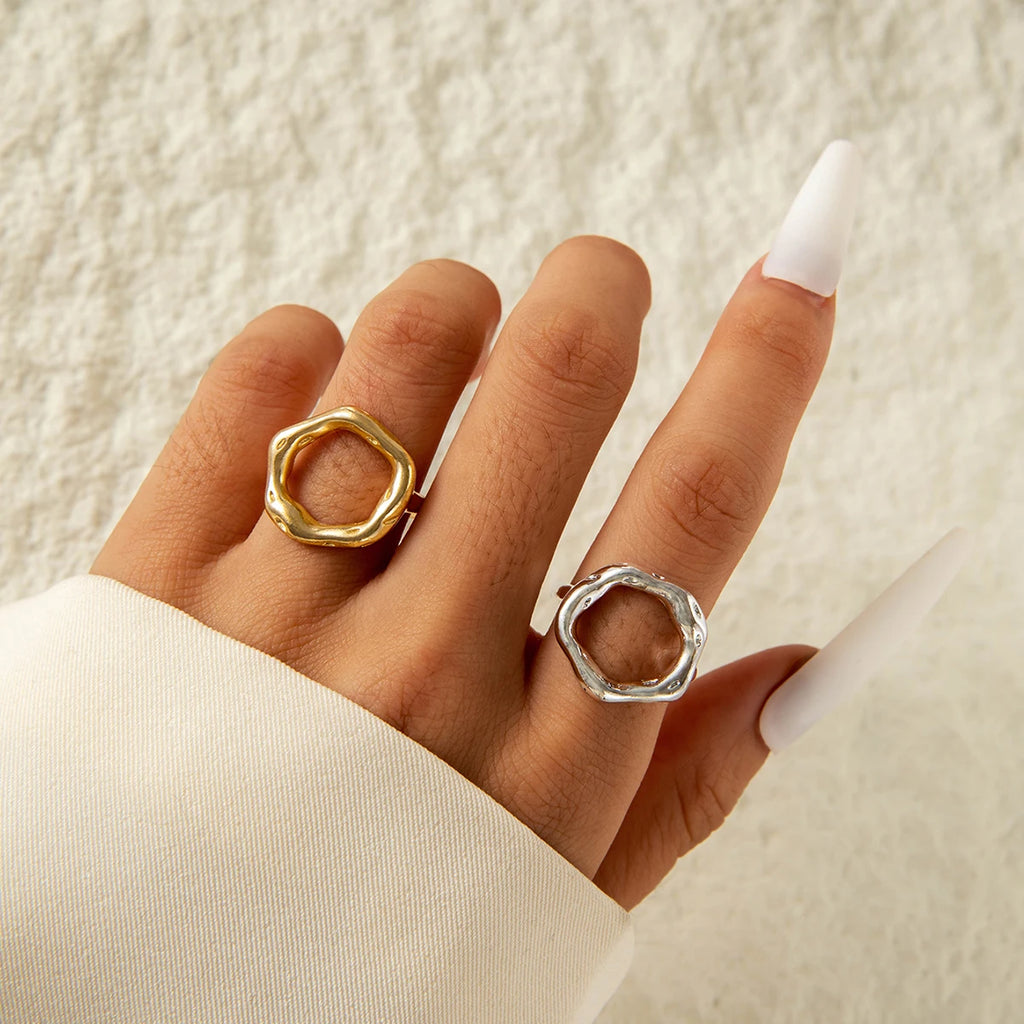 Tocona 2024 New Trendy Geometric Gold Silver Colour Set Rings for Women Adjustable Finger Ring Party Wedding Jewelry Accessories