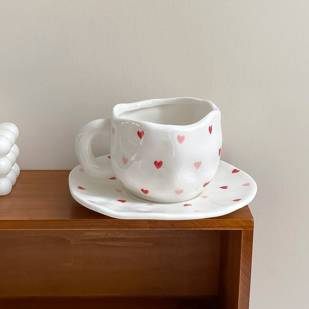 Nordic Hand-Painted Ceramic Coffee Mug & Saucer