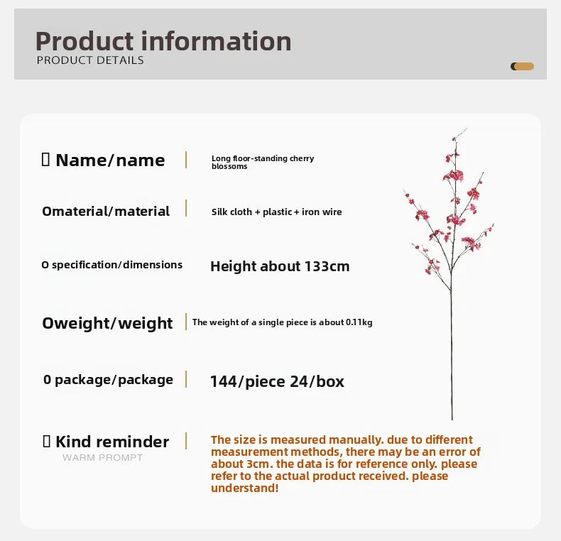 130cm Artificial Cherry Blossom Branch – Decorative