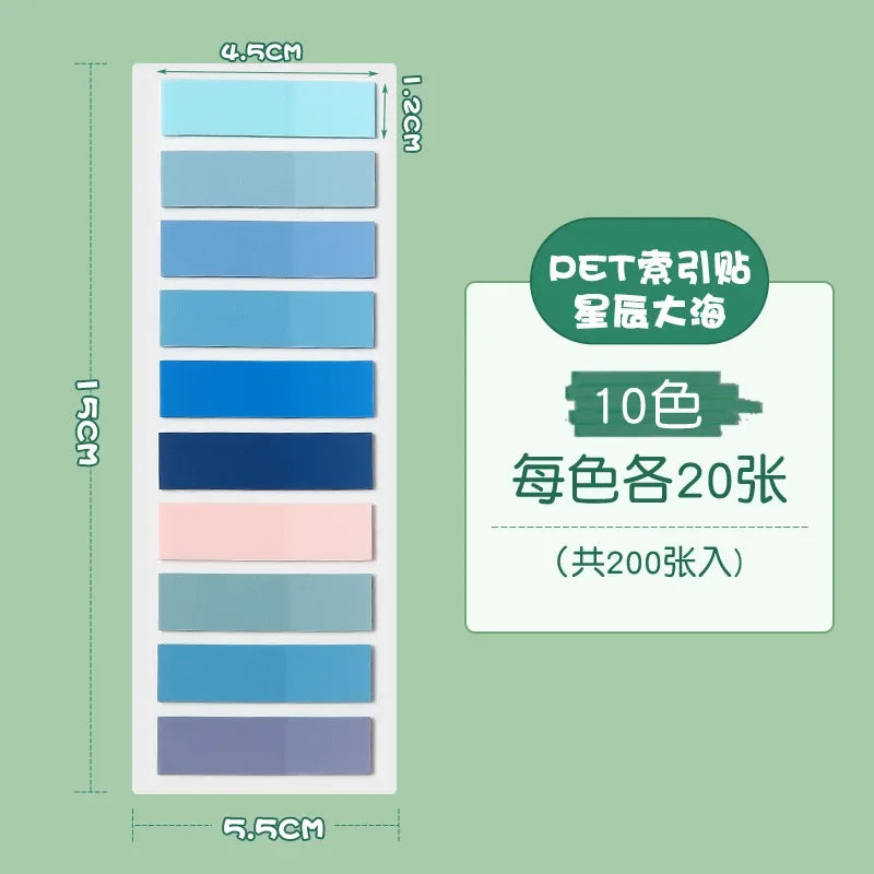 200pcs Morandi PET Index Stickers – Translucent & Colorful