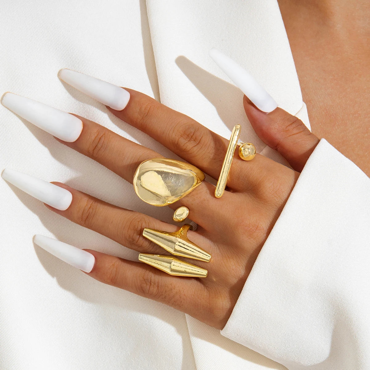 Tocona 2024 New Trendy Geometric Gold Silver Colour Set Rings for Women Adjustable Finger Ring Party Wedding Jewelry Accessories