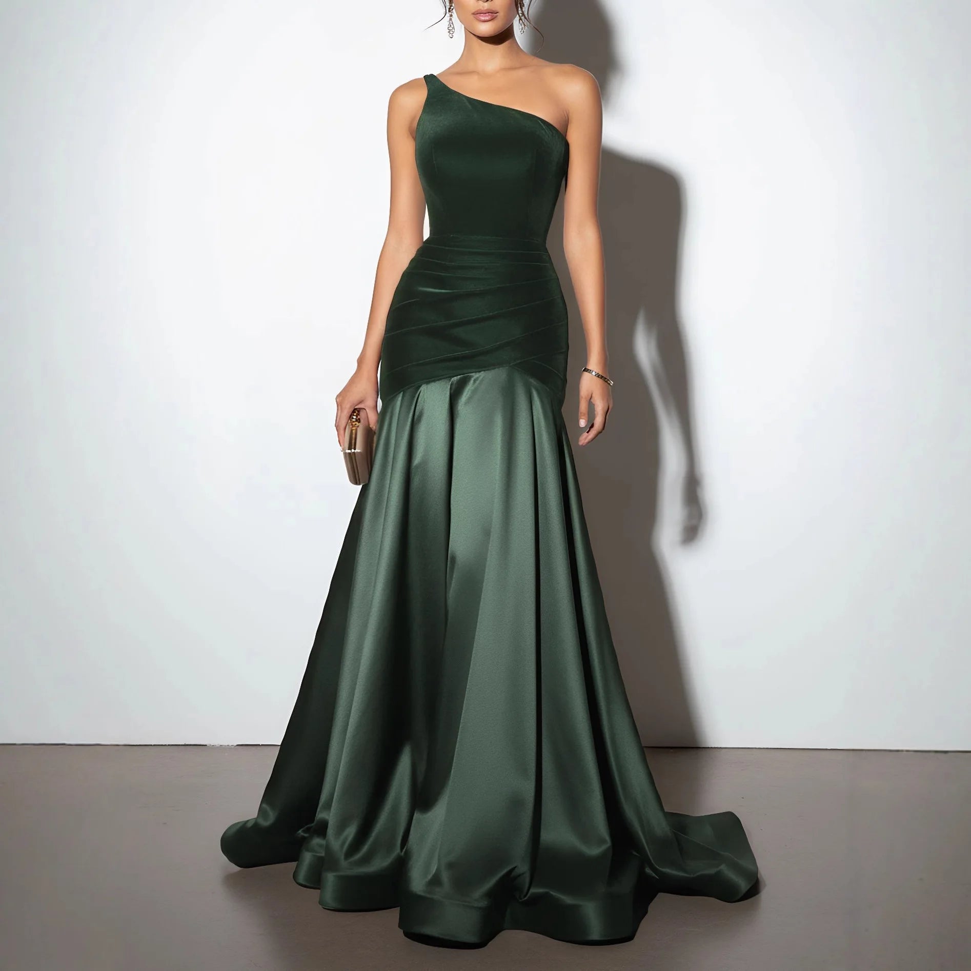 Elegant Party Dresses Women Fashion Waist Slim A-line Spliced Long Dress Female Off-shoulder Velvet Patchwork Evening Gown