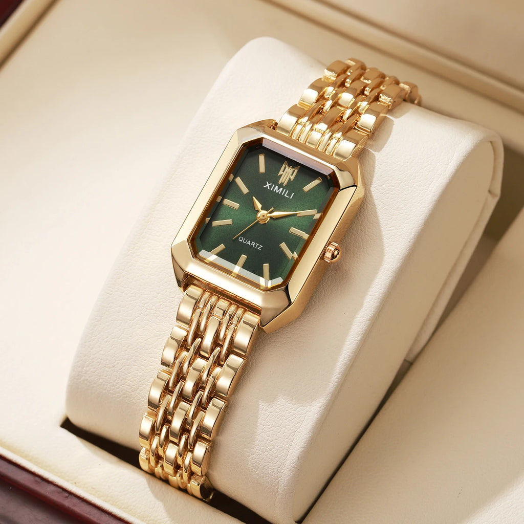 1/2/4PCS Luxury Women Watches Fashion Rectangle Woman Quartz Watch Stainless Steel Band Wristwatches Reloj Mujer（Without Box）
