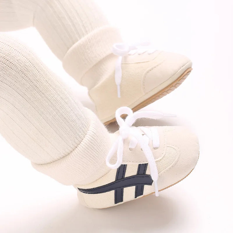 Baby Boys First Walkers – Soft Sole Striped Sneakers (0-12M)
