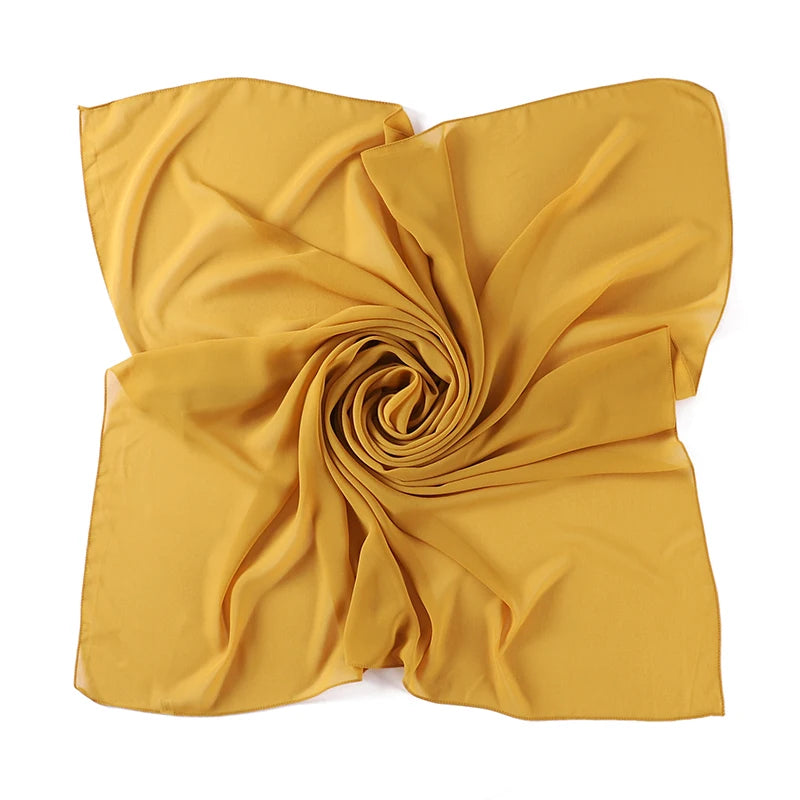 110X110CM Malaysia Square Chiffon Hijab Solid Muslim Head Scarf Ladies Plain Shawl and Wrap Headband Foulard Tudung Bawal
