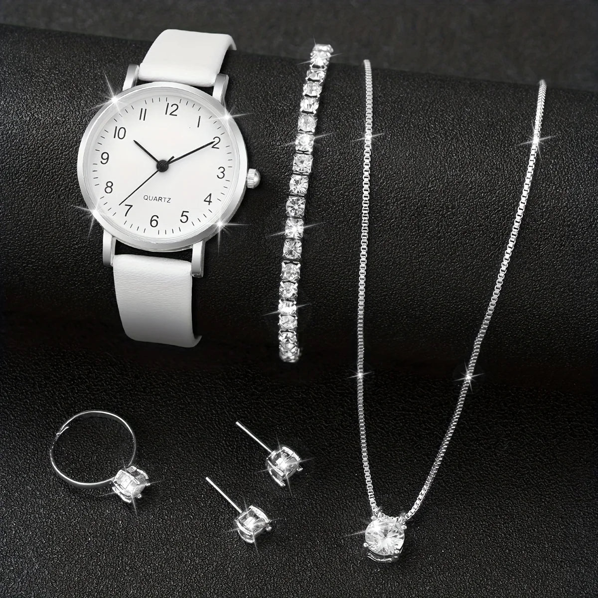 Women Quartz Leather Watch Set