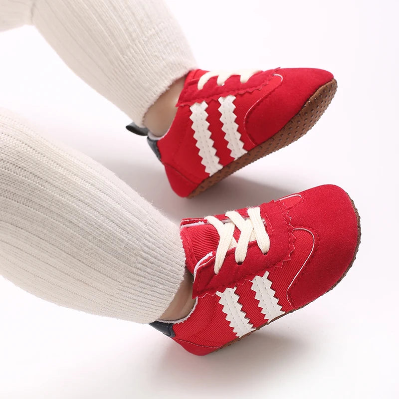 Baby Boys First Walkers – Soft Sole Striped Sneakers (0-12M)
