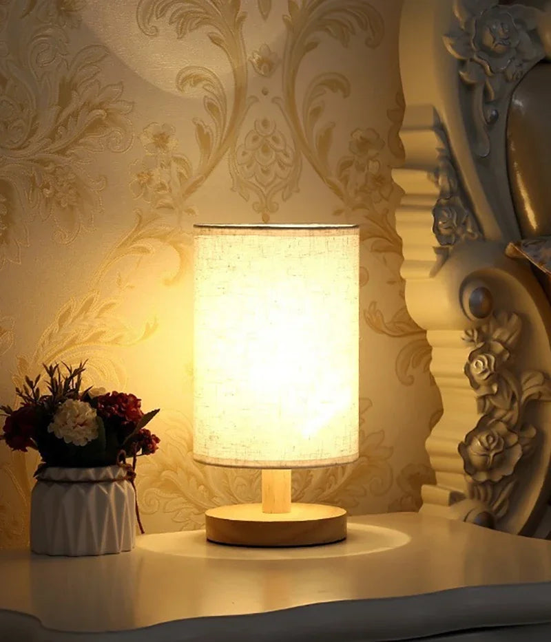 1pc Chinese Style Lamp LED Table Lamp Simple Dimmable USB Plug Night Light Fabric Lampshade Living Room Bedroom Bedside Lighting