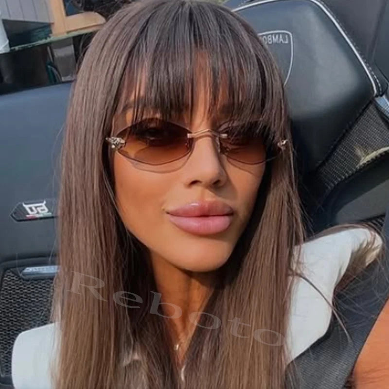 Fashion Rimless Polygonal Sunglasses women Trendy Gradient Lens Metal Shades Luxury Brand Small Rhombus Vintage Sun Glasses