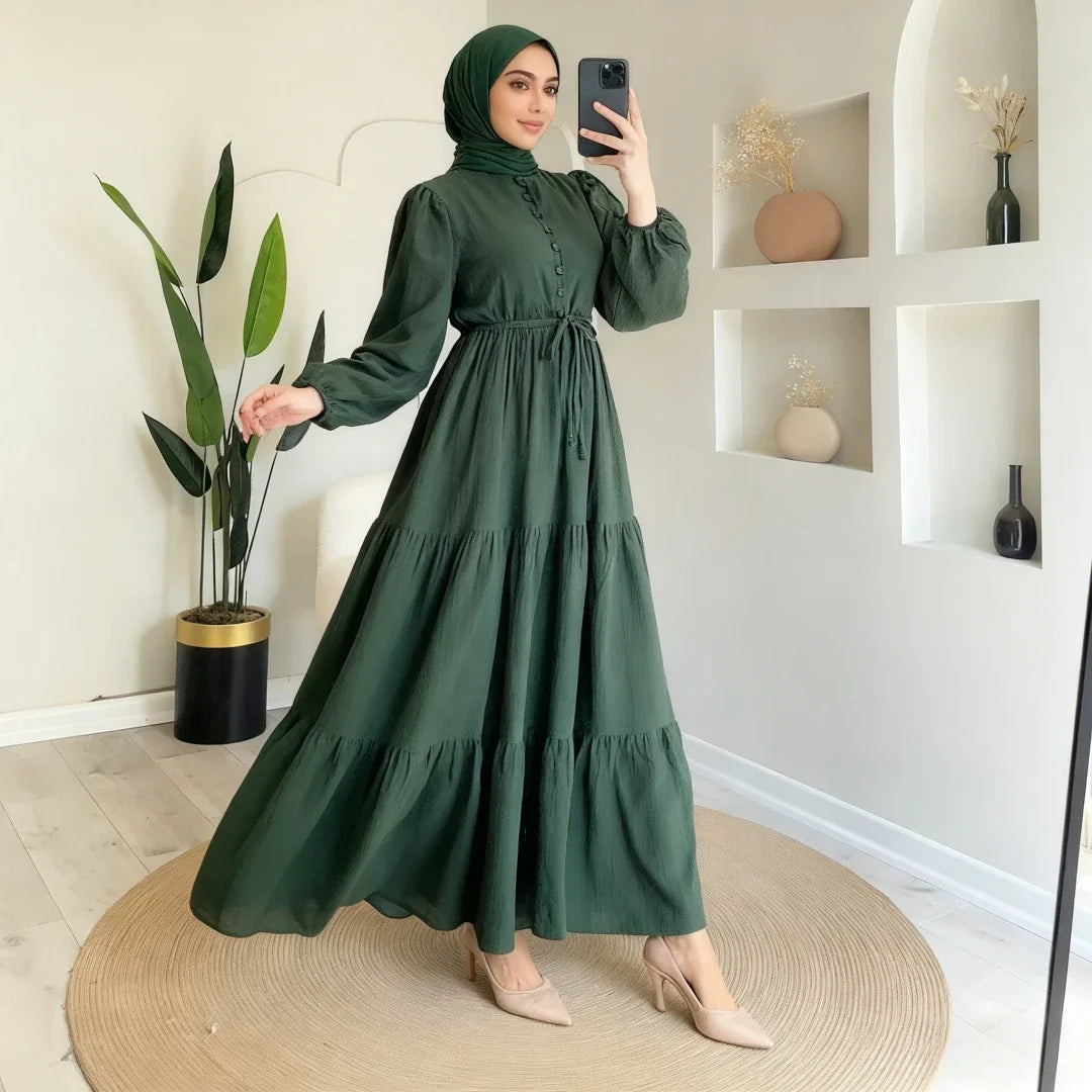 Eid Muslim Women Dress Abaya Solid Single Breasted Party Jalabiya Ramadan Long Dresses Vestidos Largos Kaftan Arab Long Robe