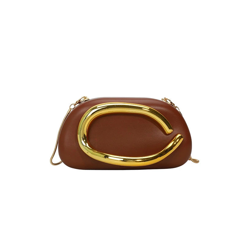 Women PU Leather Metal Handle Handbag & Removable Strap Crossbody Shoulder Bag Hand-held Shoulder Clutch Bag for Wedding Party