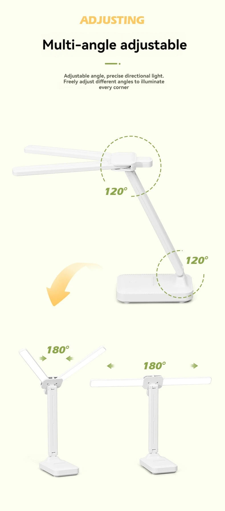 Dual-Head LED Desk Lamp – Foldable & Dimmable