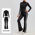 Striped 2pcs Yoga Gym Set Women Long Sleeve Zipper Sport Jacket Hip Lifting Leggings Fitness Running Tops Flare Pants Tracksuit
