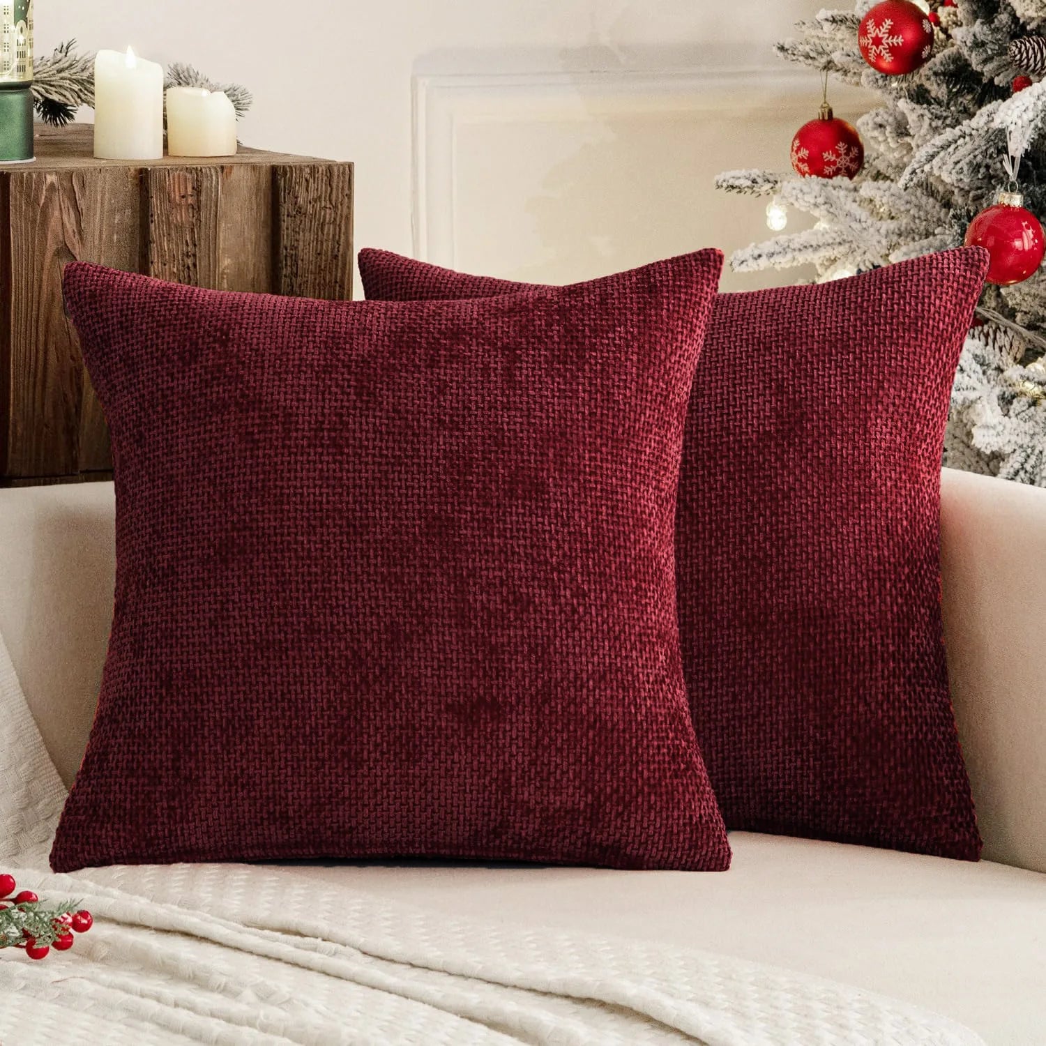 1pcs Chenille Throw Pillow Cover Soft Solid Color Cushion Case with Cross Woven Design Decorative Pillowcase Sofa Bed Home Decor