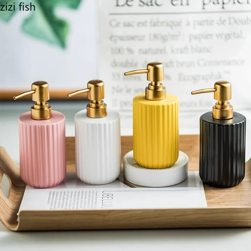 Matte Striped Ceramic Soap & Lotion Dispenser