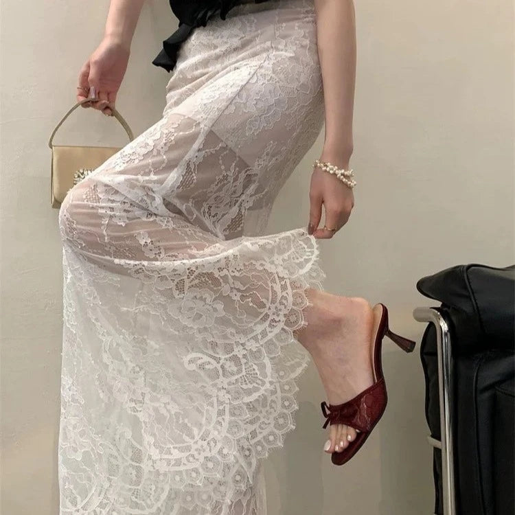 Sexy Style Bow Flat Sandals for Women 2026 Summer New Thin High Heel Open Toe Elegant Versatile Slippers