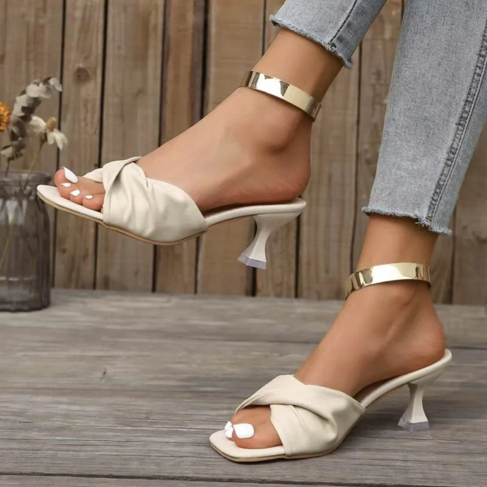 Fashion Summer Women Shoes New Handmade Square Open Toe High Heels Outdoor Fashion Slippers Wedding Party Fashion Party shoes