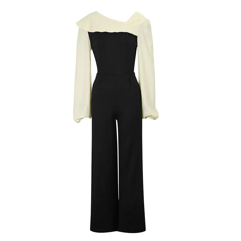 Elegant Long Sleeve Jumpsuit for Women Casual High Waist Wide Leg Pants Fashionable plus Size Polyester Fabric Spring Autumn