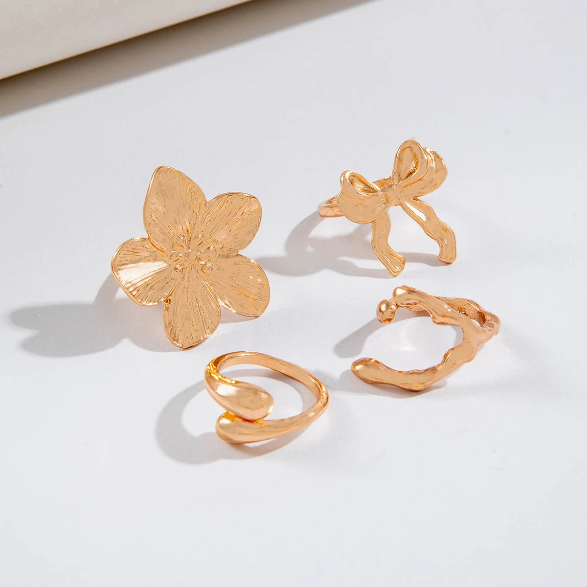 Tocona 2024 New Trendy Geometric Gold Silver Colour Set Rings for Women Adjustable Finger Ring Party Wedding Jewelry Accessories