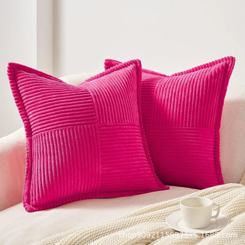 Solid Color Striped Corduroy Pillow Cushion Cover - Minimalist Sofa Backrest Cushion Office Lumbar Support Pillow Case for Nap