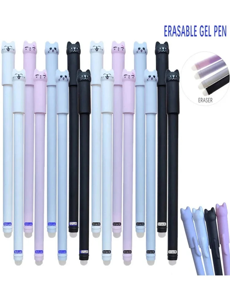 Cat Erasable Gel Pen Set – 0.5mm, 4/8/12pcs