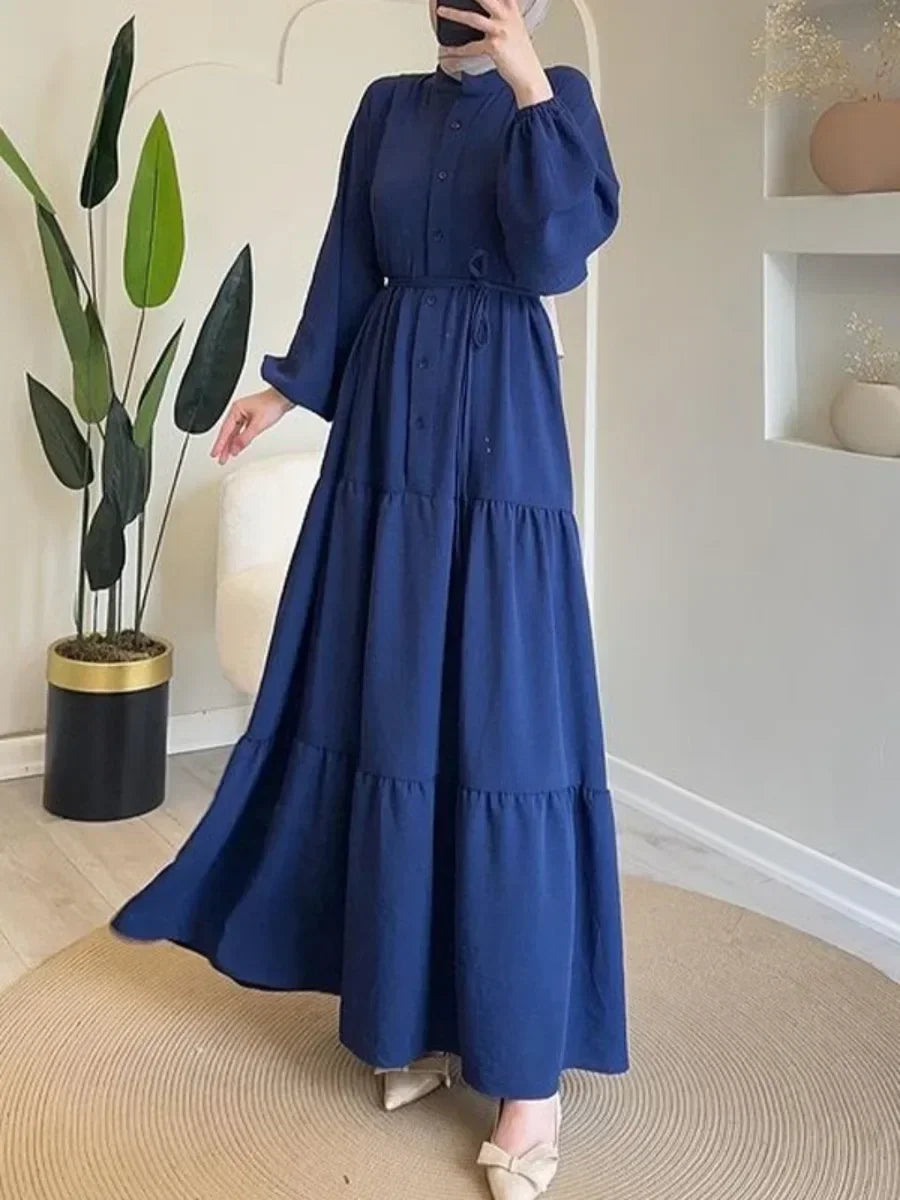 Eid Muslim Women Dress Abaya Solid Single Breasted Party Jalabiya Ramadan Long Dresses Vestidos Largos Kaftan Arab Long Robe