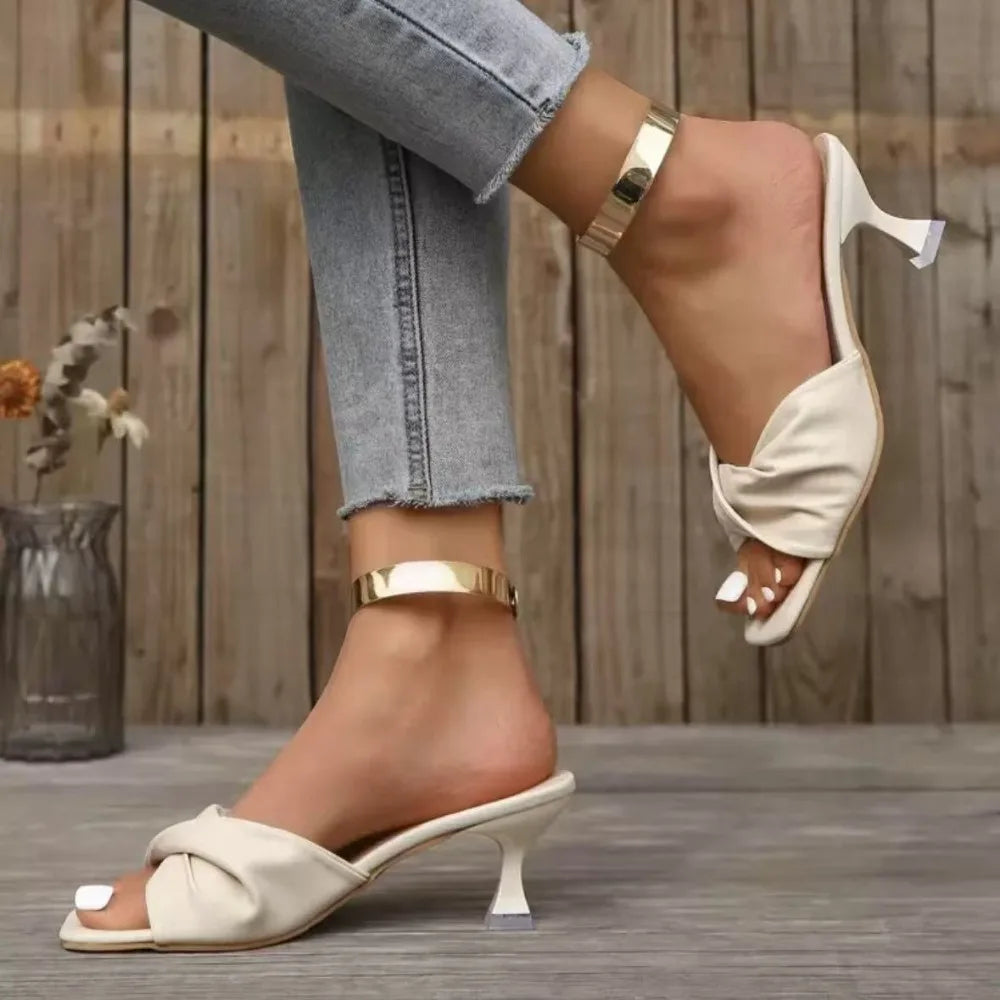 Fashion Summer Women Shoes New Handmade Square Open Toe High Heels Outdoor Fashion Slippers Wedding Party Fashion Party shoes