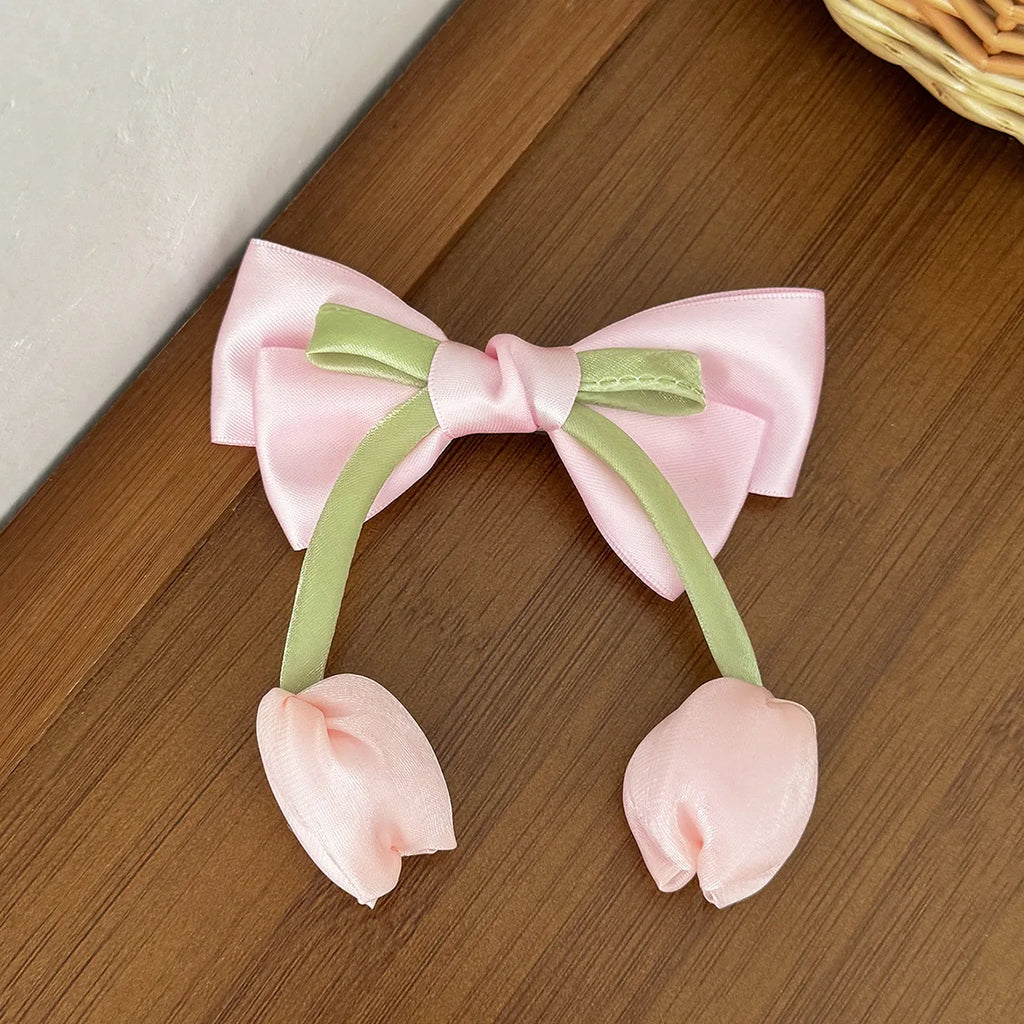 New Korean Tulip Flower Bow Hairpin Sweet Cute Headwear Girls Kids Women Hair Accessories