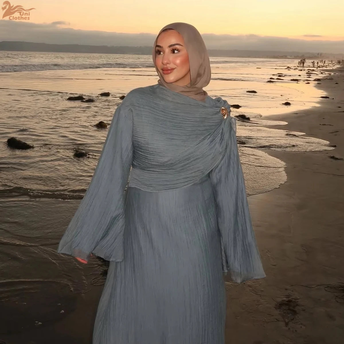2025 New Pleated Fabric Elegant Shawl Gown Long Dress Islamic Clothing Women Abaya Dubai Modest Abaya Women Muslim Dress