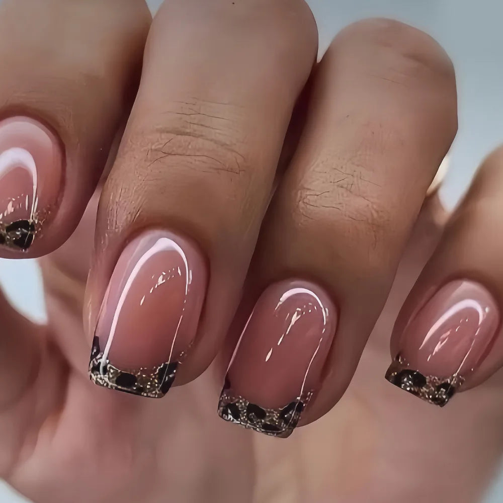 24Pcs French Tip Handmade Press On Nails Minimalist Solid Color Fake Nails Medium Square Full Cover Press On Nail Tips With Glue