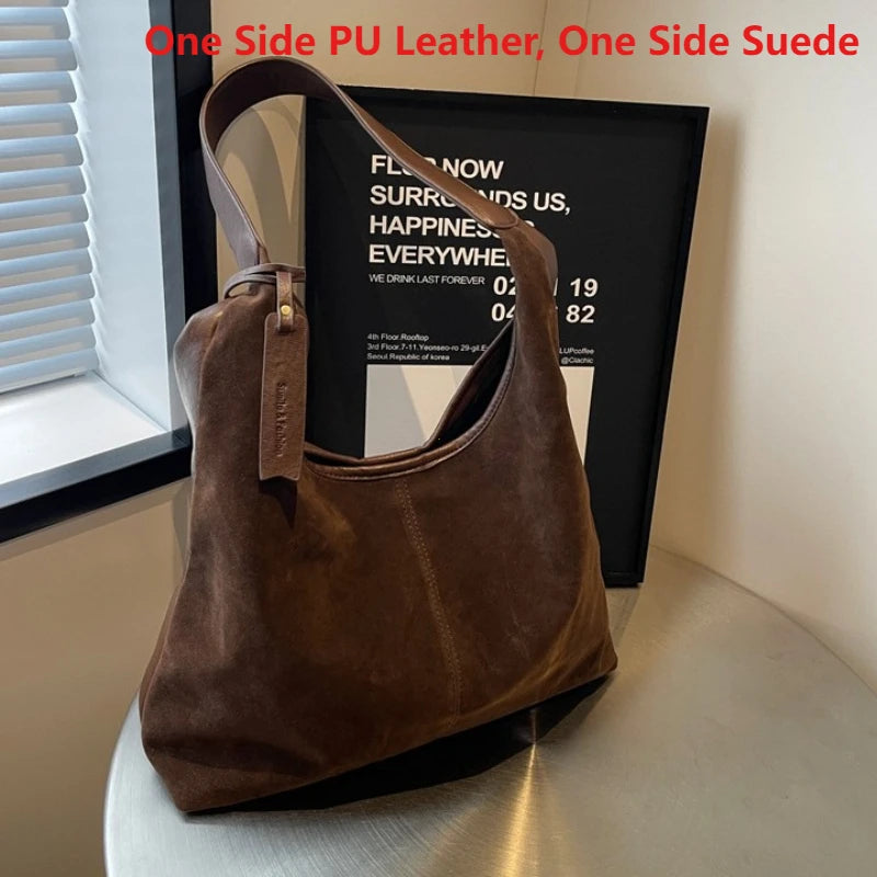 Women’s Suede Zipper Shoulder Hobo Bag – Large Capacity Slouchy Handbag for Travel & Commuting