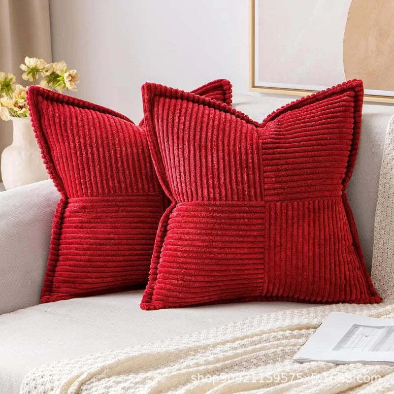 Solid Color Striped Corduroy Pillow Cushion Cover - Minimalist Sofa Backrest Cushion Office Lumbar Support Pillow Case for Nap