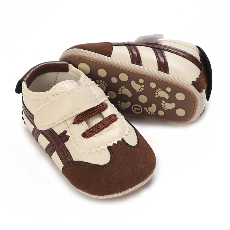 Baby Boys First Walkers – Soft Sole Striped Sneakers (0-12M)