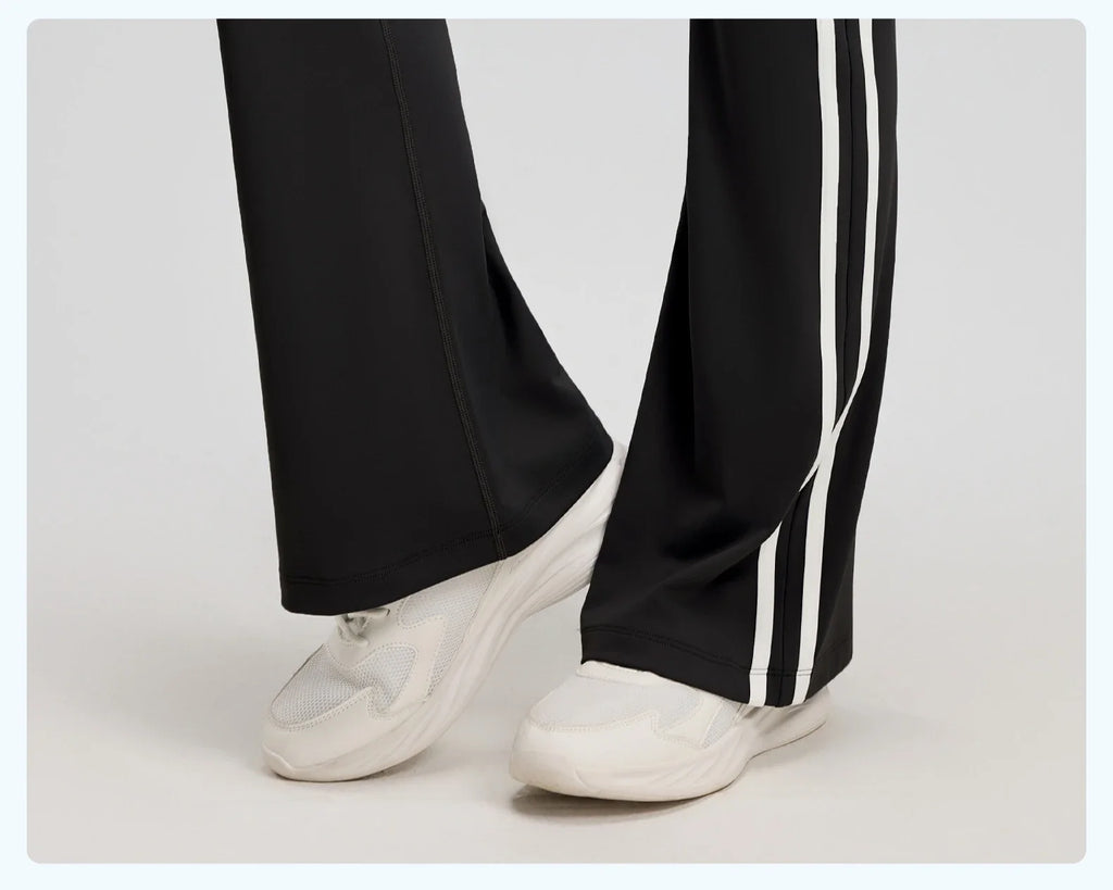 Striped 2pcs Yoga Gym Set Women Long Sleeve Zipper Sport Jacket Hip Lifting Leggings Fitness Running Tops Flare Pants Tracksuit