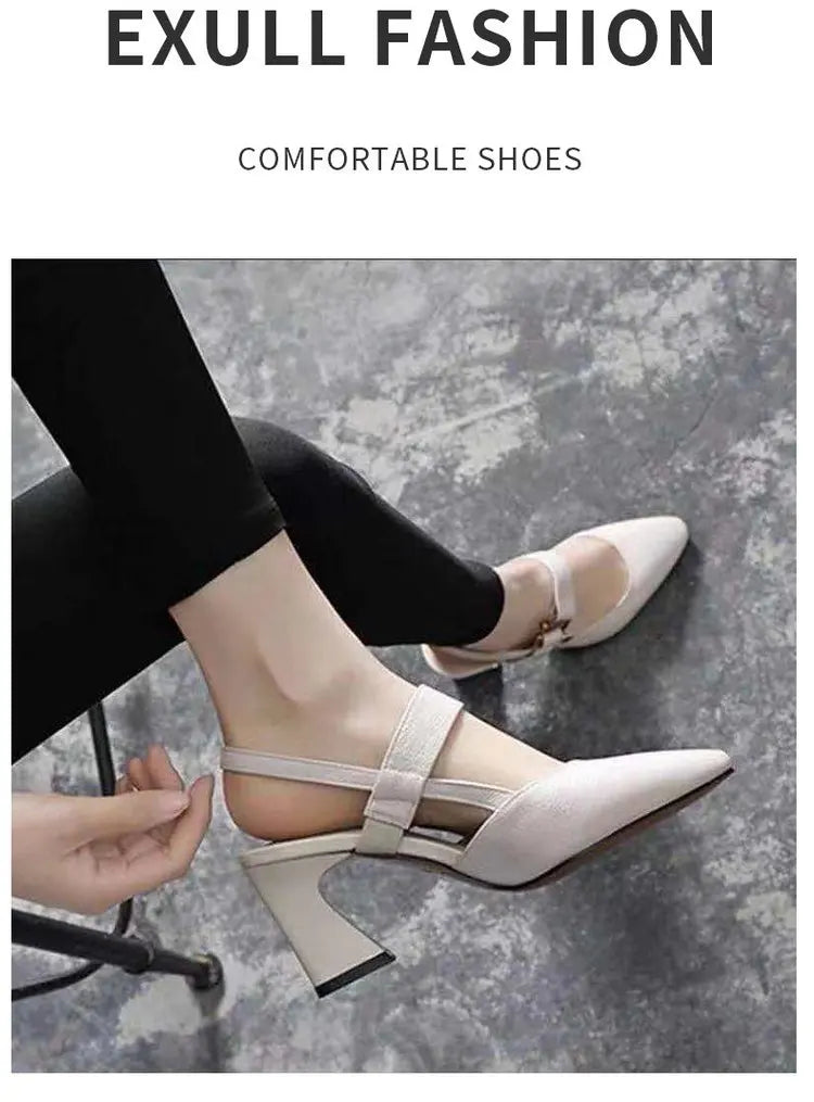 Summer New Women's Backheel Sandals, Square-toed Horseshoe Heel High Heel Fashionable Casual Leather Women's Shoes