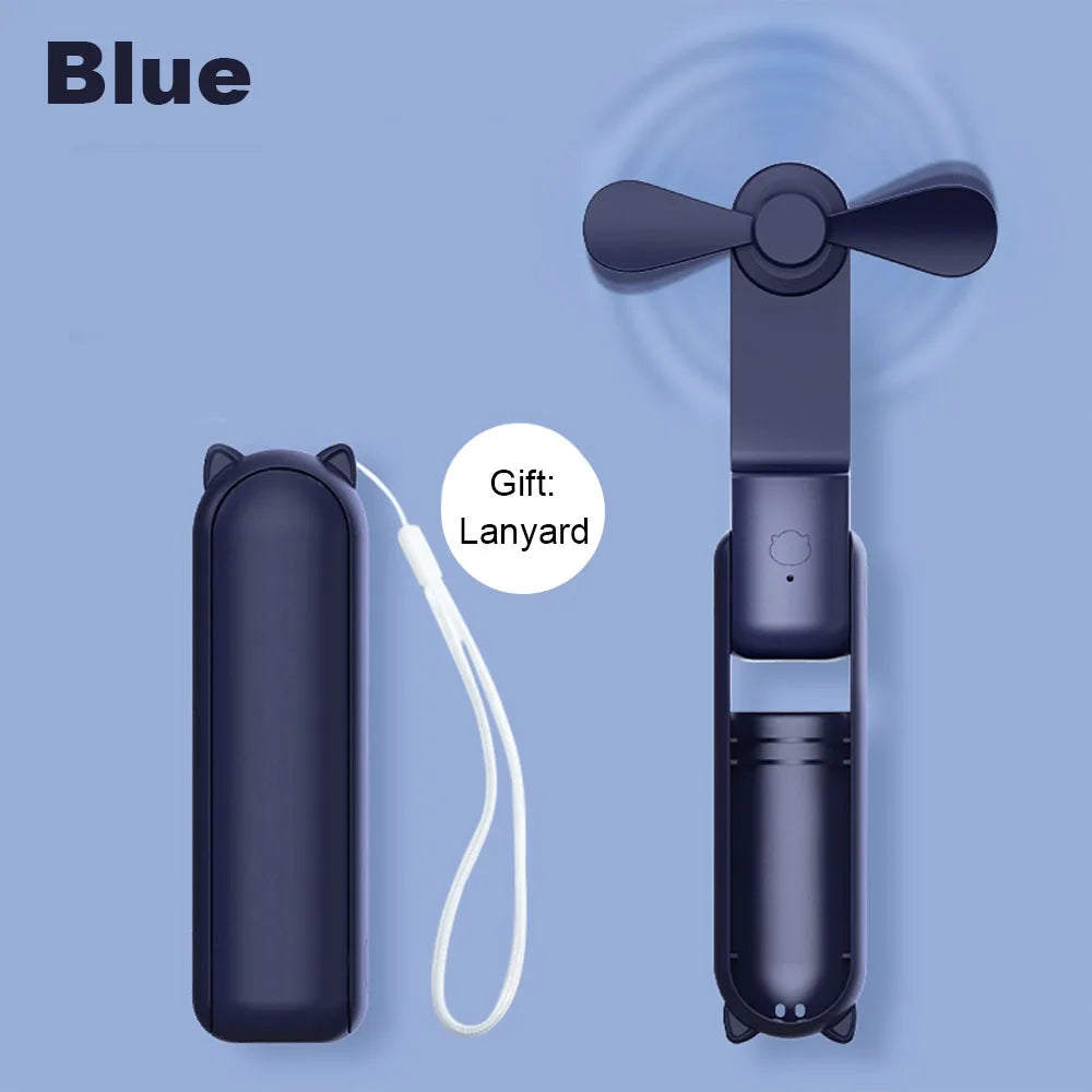 Portable Mini Fan – USB Rechargeable, Foldable (2000mAh)
