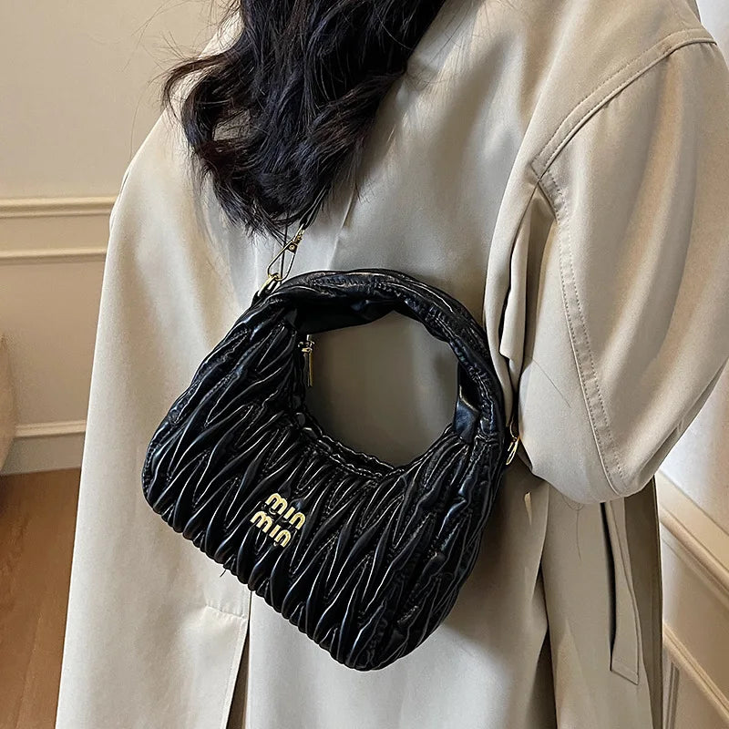 New Trendy Crescent Moon Cloud Dumpling Bag Pleated Shoulder Bag Fashionable Embroidery Portable Messenger Women's Bag