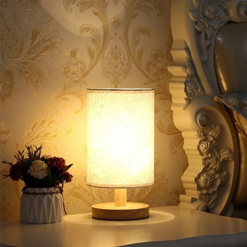 1pc Chinese Style Lamp LED Table Lamp Simple Dimmable USB Plug Night Light Fabric Lampshade Living Room Bedroom Bedside Lighting