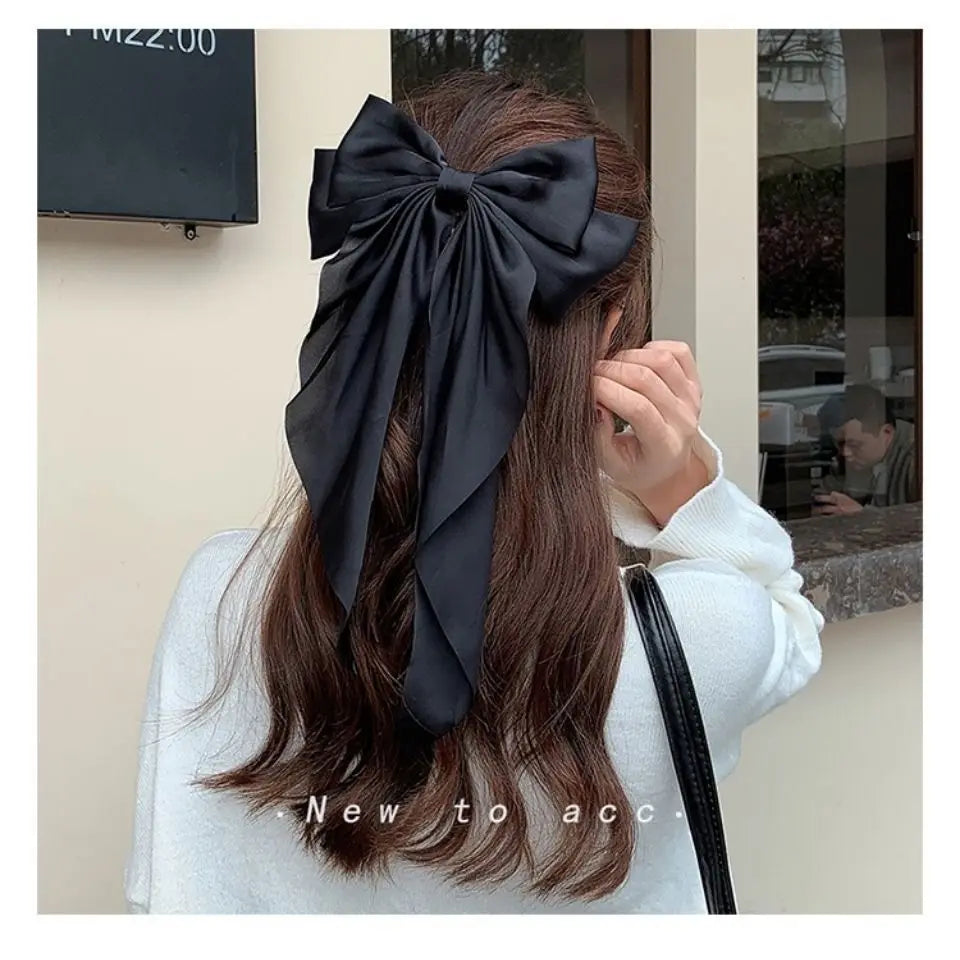 Women Elegant Lace Bow Ribbon Hair Clips Solid Color Satin Заколка Бант Girls Korean Hairpins Party Headdress Hair Accessories