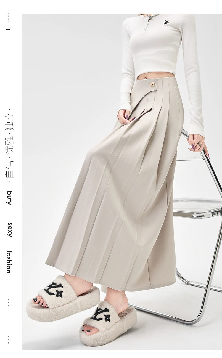 SMTHMA Women's High-Waisted Slimming Solid A- Line Skirt New Fashionable Big Umbrella Skirt Autumn/Winter Season Long Skirt