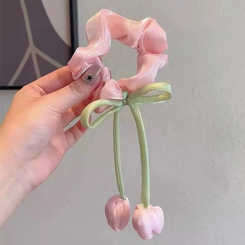 3Pcs Cute Tulip Flower Large Intestine Scrunchie for Women Sweet Headband Hair Band Hair Tie Fashion Girl Hair Accessories