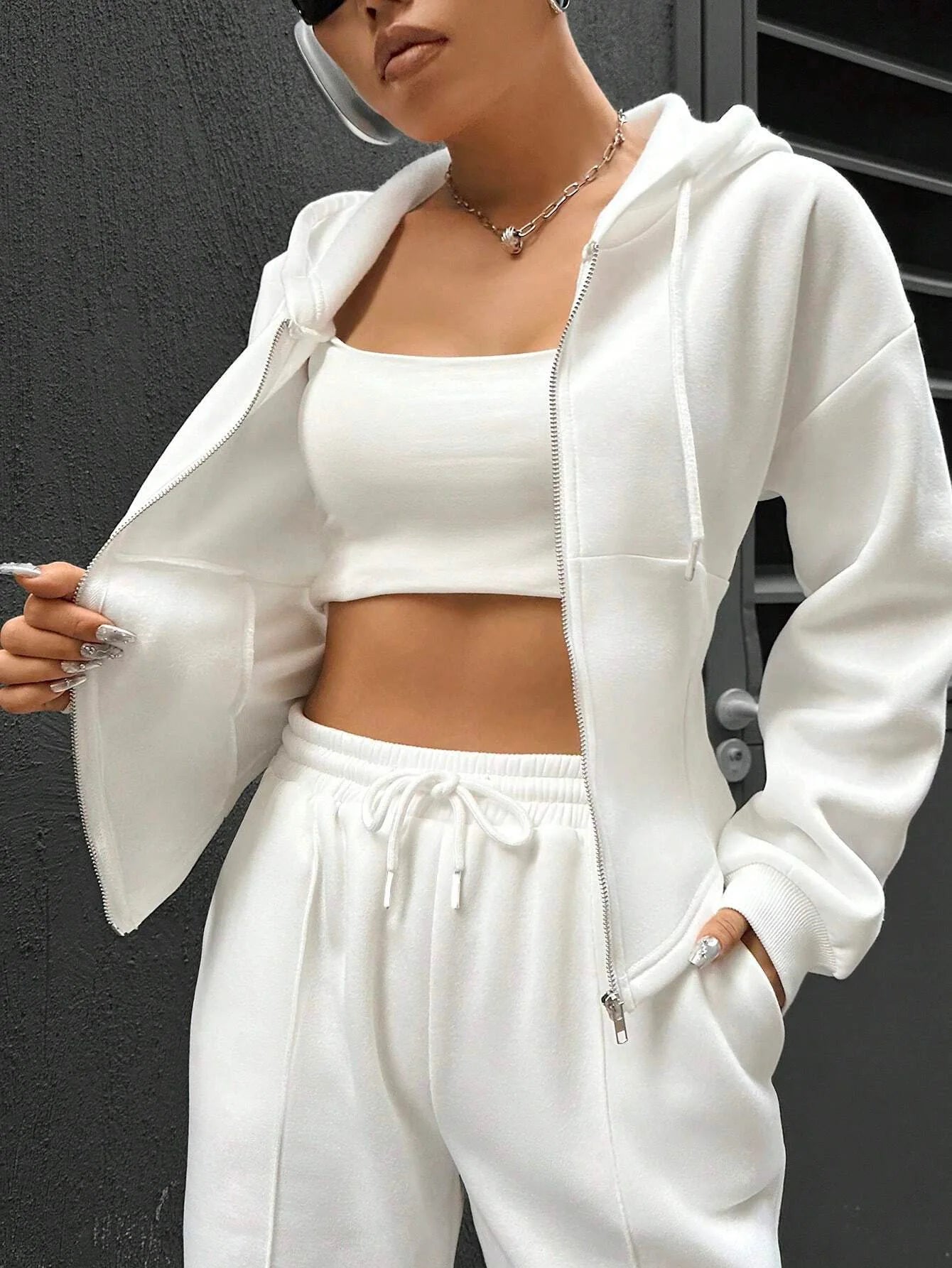 Sweatshirt Two-piece Set Women's Casual Sports Suit Spring Autumn Zip-up Slim Hoodies Short Coat Straight Trousers 2-piece Sets