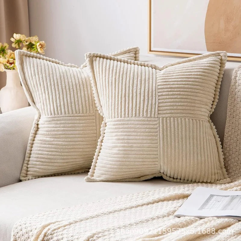 Solid Color Striped Corduroy Pillow Cushion Cover - Minimalist Sofa Backrest Cushion Office Lumbar Support Pillow Case for Nap