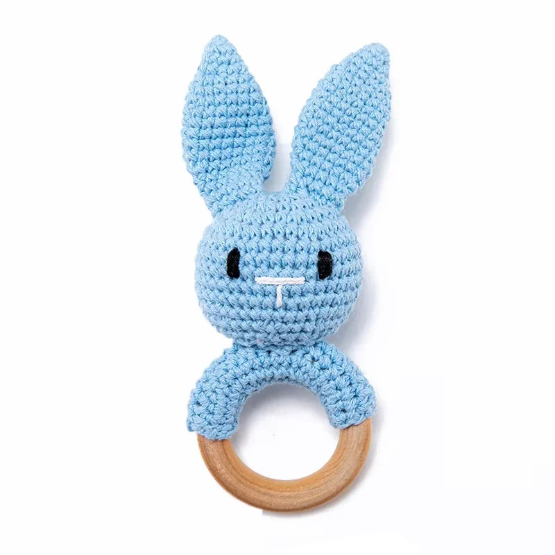 Baby Crochet Rattle & Wooden Teether – Rabbit Toy