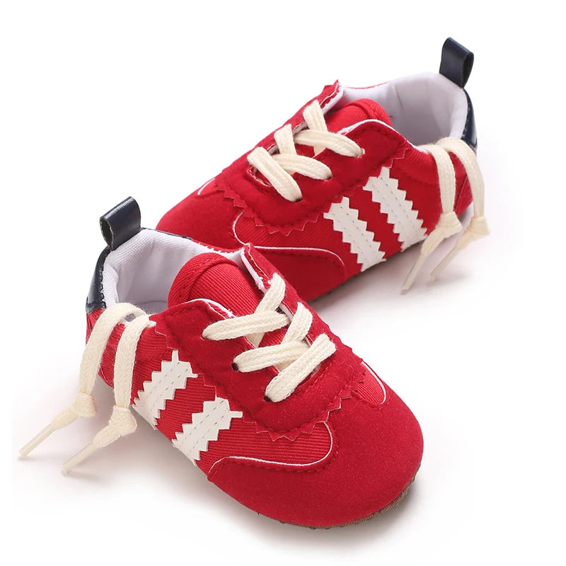 Baby Boys First Walkers – Soft Sole Striped Sneakers (0-12M)