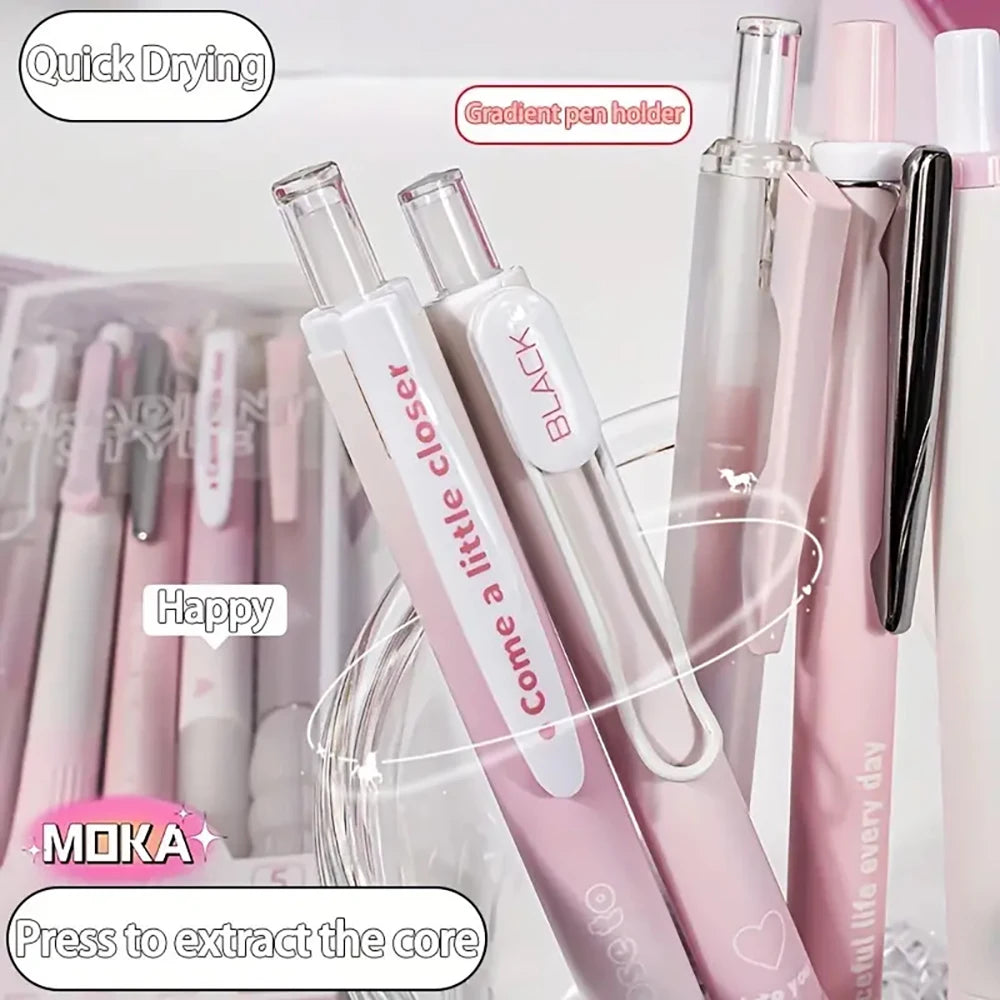 5pcs Pink Retractable Gel Pens – 0.5mm Black Ink