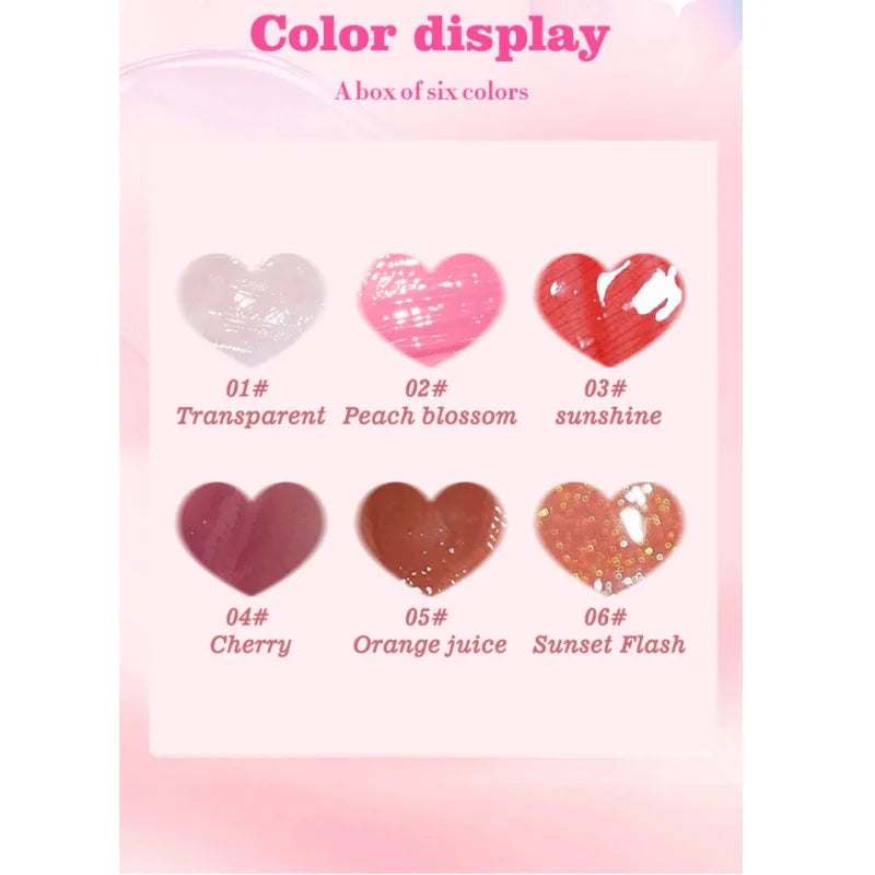 6pcs Hydrating Mirror Lip Gloss Set – Shimmer Tint Collection