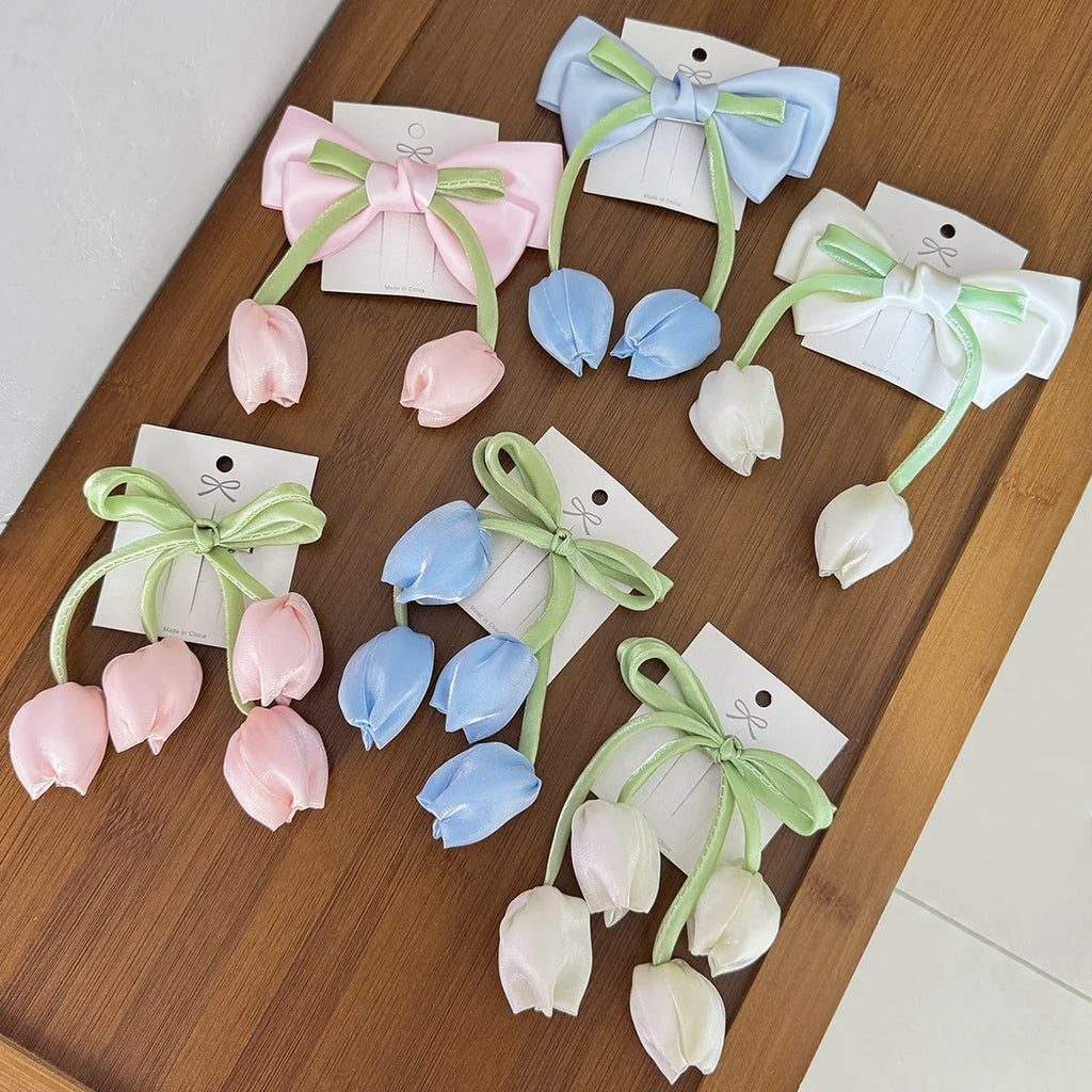 New Korean Tulip Flower Bow Hairpin Sweet Cute Headwear Girls Kids Women Hair Accessories