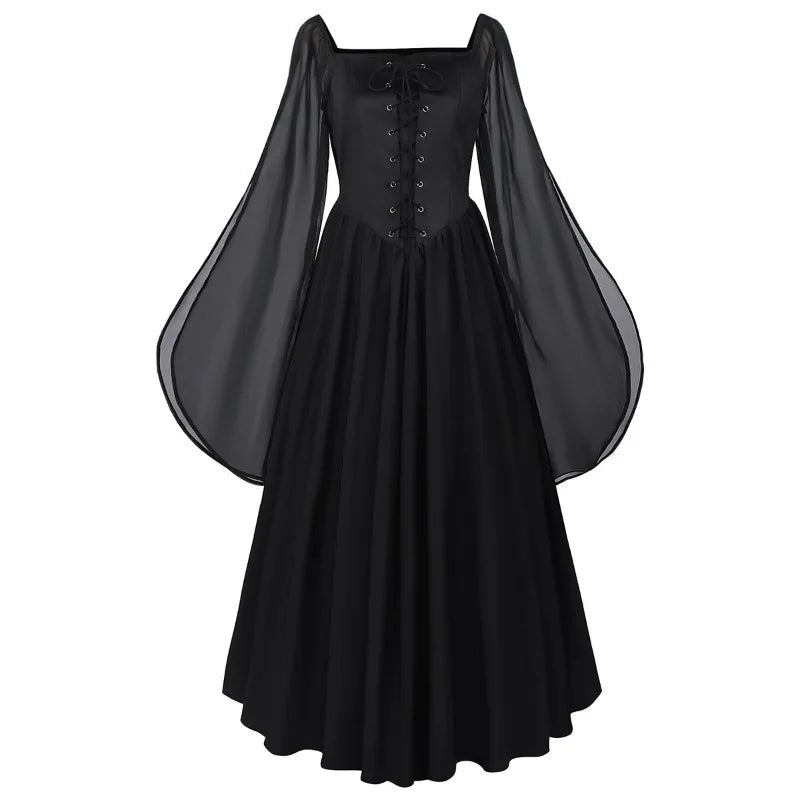 Medieval Renaissance Dress for Women Pirate Fairy Gown with Flared Sleeves